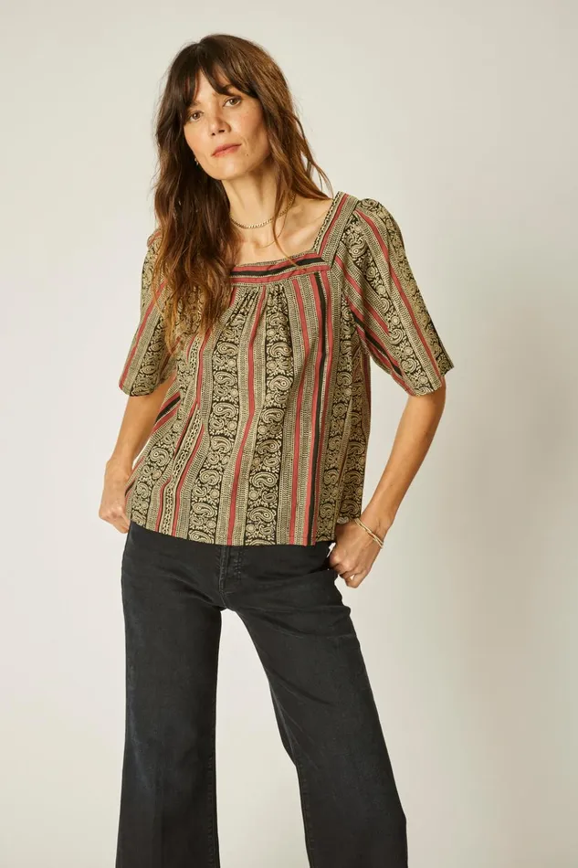 Nikki Top Paisley Stripe Black Women Natalie Martin Tops