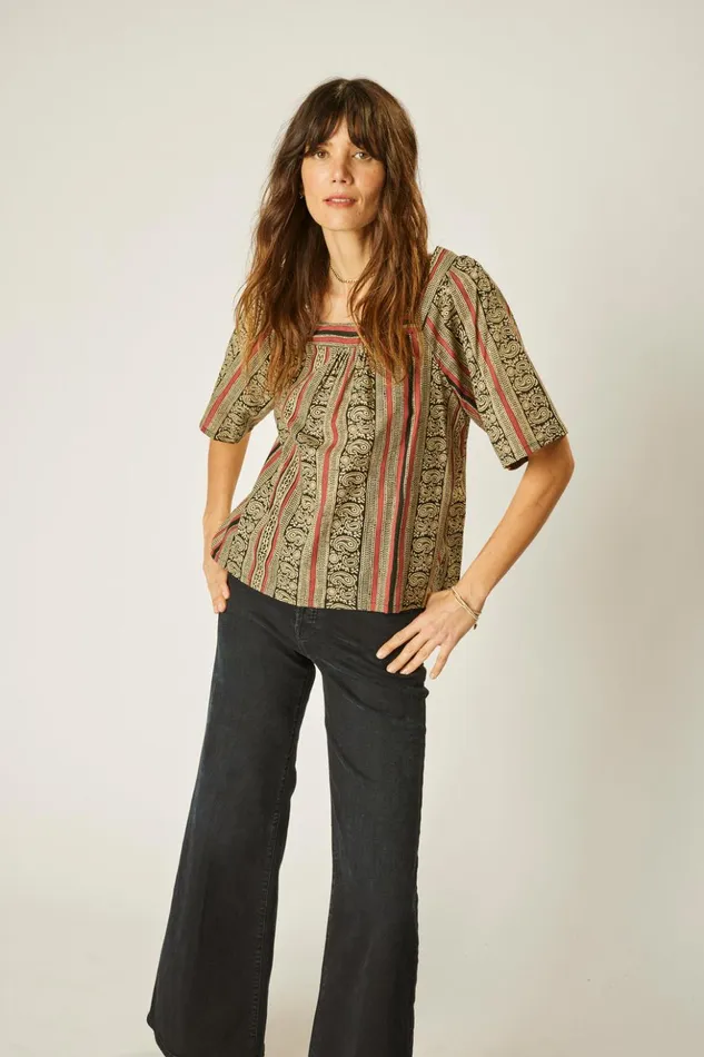 Nikki Top Paisley Stripe Black Women Natalie Martin Tops