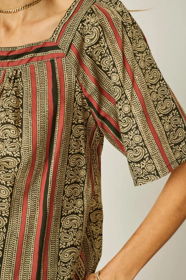Nikki Top Paisley Stripe Black Women Natalie Martin Tops