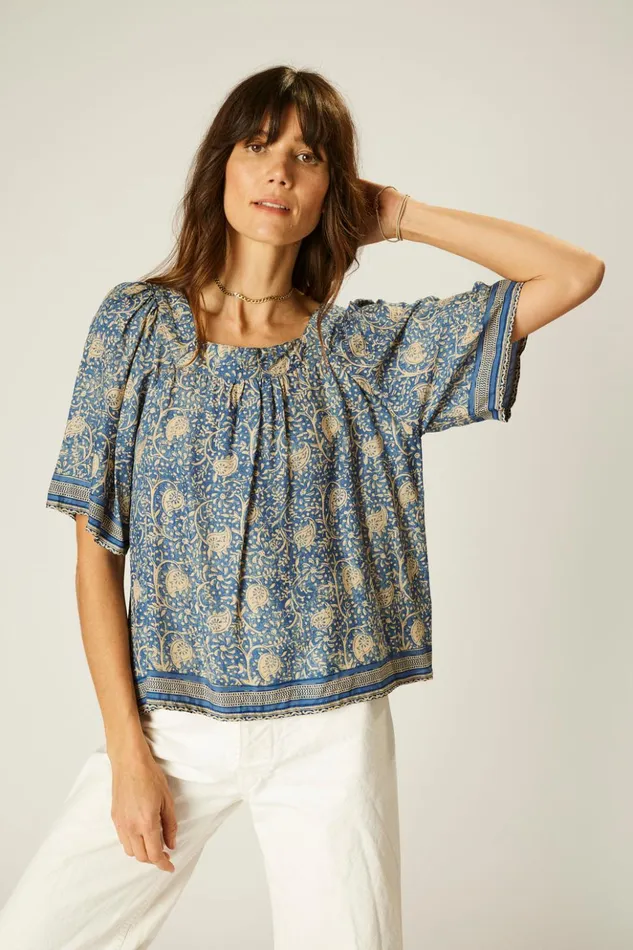 Nikki Top Water Lily Blue Women Natalie Martin Tops Nikki Top Water Lily Blue Women Natalie Martin Tops