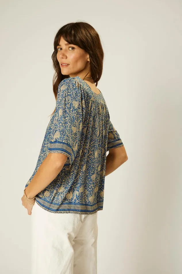Nikki Top Water Lily Blue Women Natalie Martin Tops Nikki Top Water Lily Blue Women Natalie Martin Tops