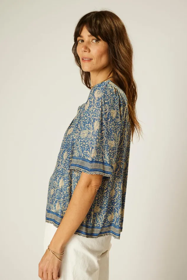 Nikki Top Water Lily Blue Women Natalie Martin Tops Nikki Top Water Lily Blue Women Natalie Martin Tops