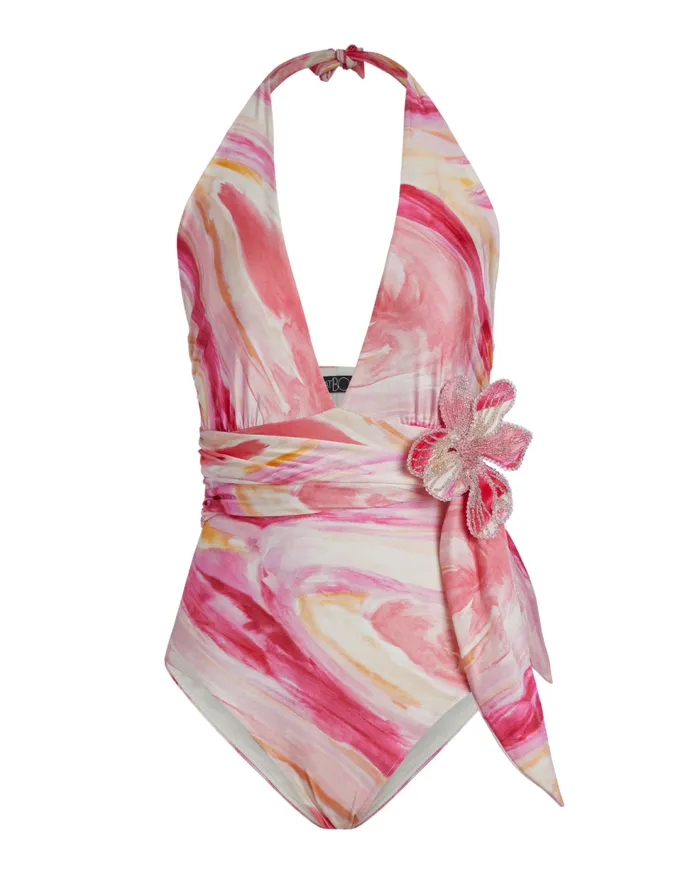 One Pieces Women Patbo Aura Flower Halterneck Swimsuit Pink Multi