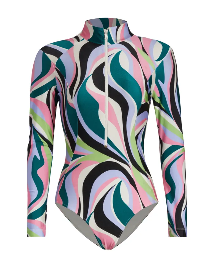 One Pieces Women Patbo Delos ZipFront Rashguard Black Multi