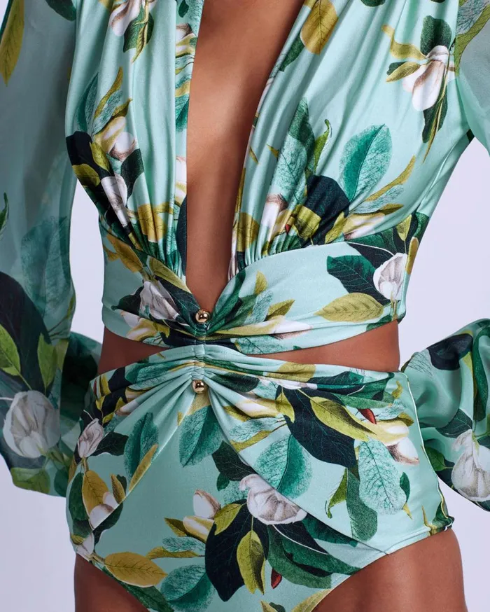 One Pieces Women Patbo Magnolia Plunge Bodysuit Green Multi
