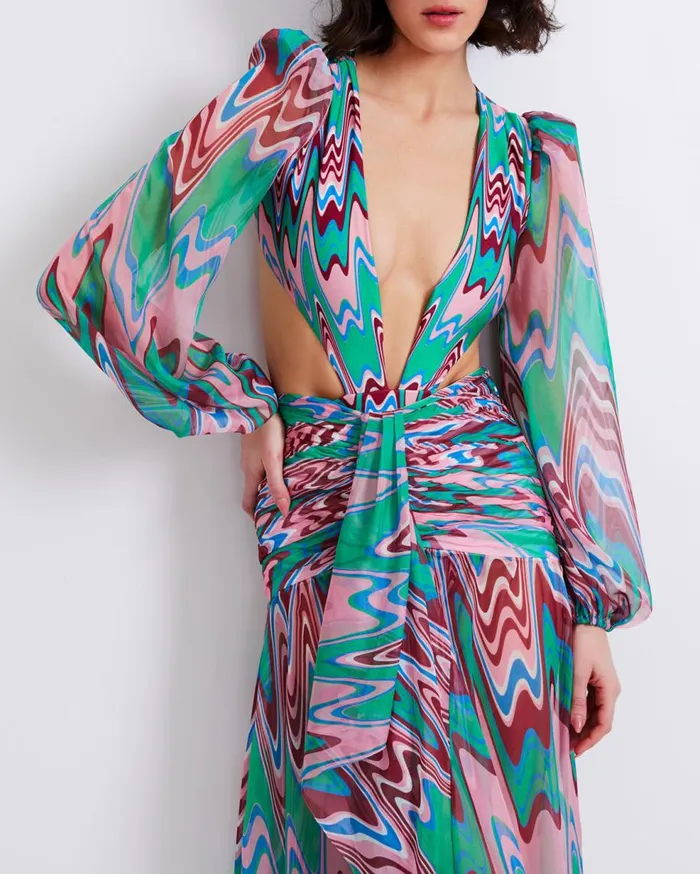 One Pieces Women Patbo Wave CutOut Bodysuit Green Multi