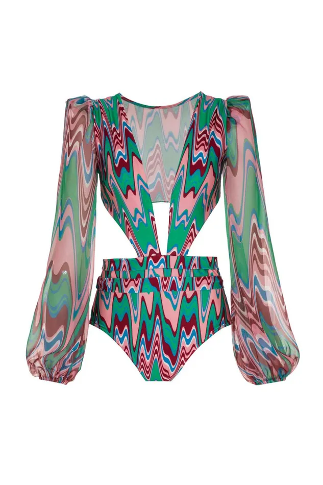 One Pieces Women Patbo Wave CutOut Bodysuit Green Multi