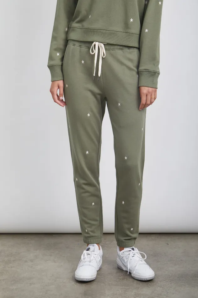 Pants and Shorts Women Rails Kingston Sweatpant Olive Embroidered Ivory Stars