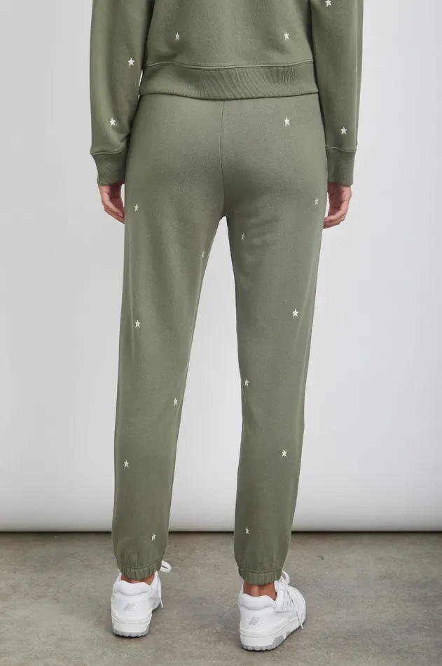 Pants and Shorts Women Rails Kingston Sweatpant Olive Embroidered Ivory Stars