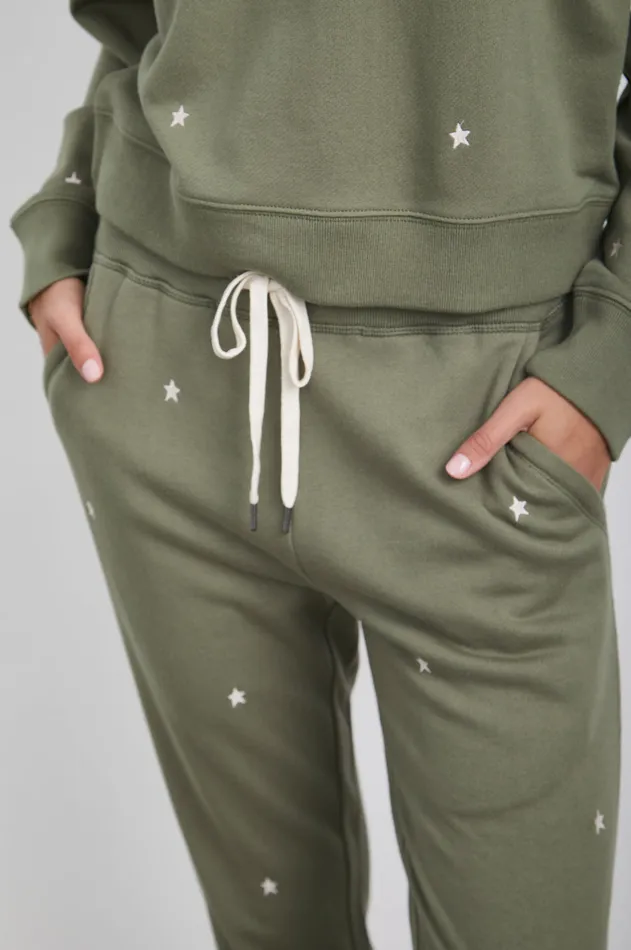 Pants and Shorts Women Rails Kingston Sweatpant Olive Embroidered Ivory Stars