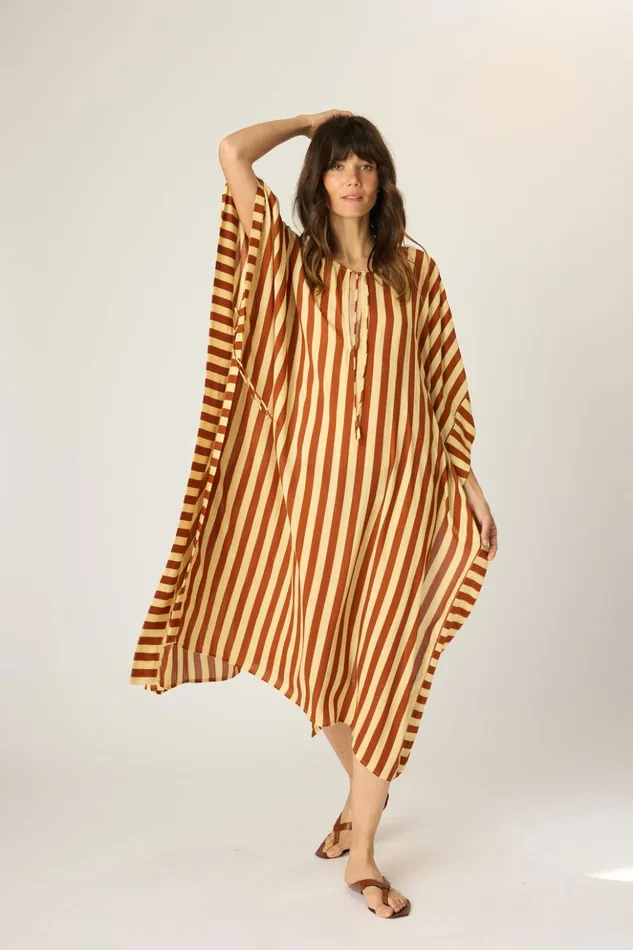 Paulina Caftan Thick Stripe Bluegreen Women Natalie Martin Coverups