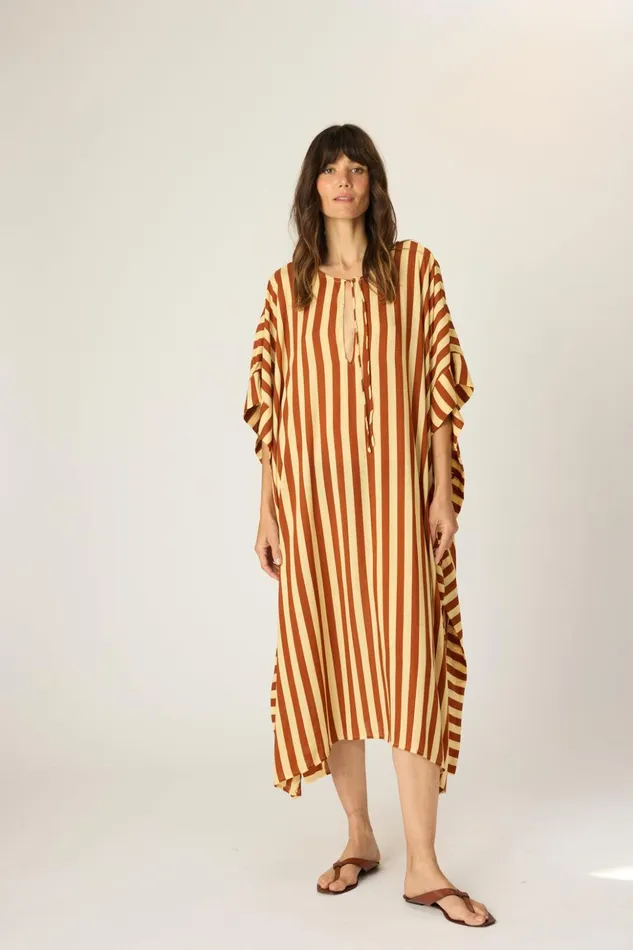 Paulina Caftan Thick Stripe Bluegreen Women Natalie Martin Coverups