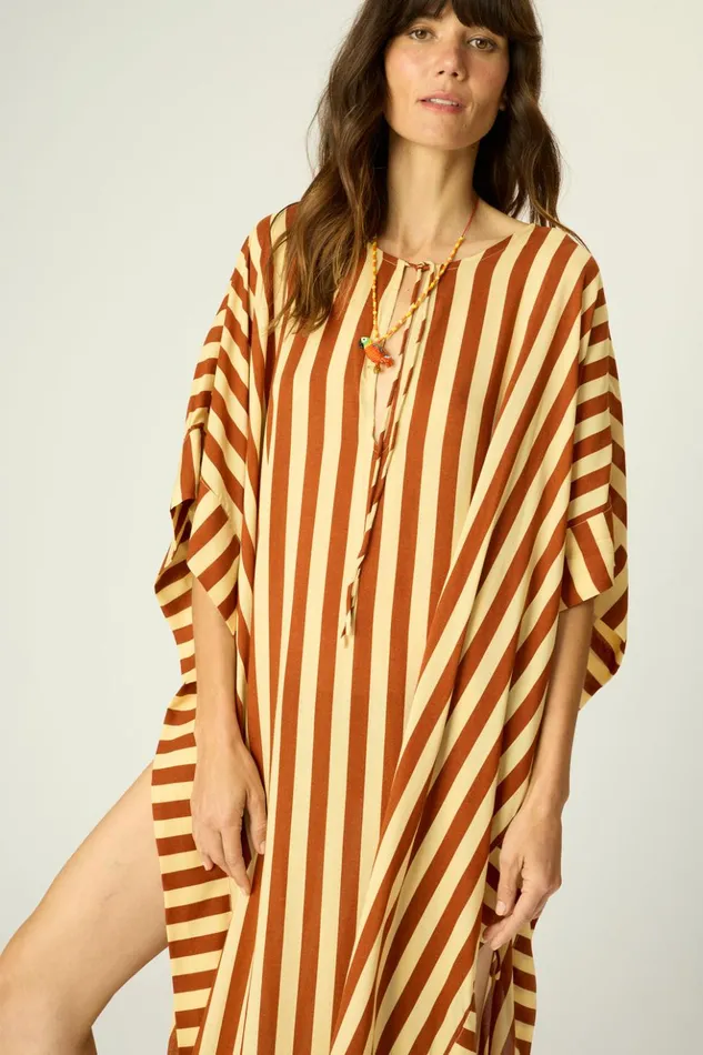 Paulina Caftan Thick Stripe Bluegreen Women Natalie Martin Dresses