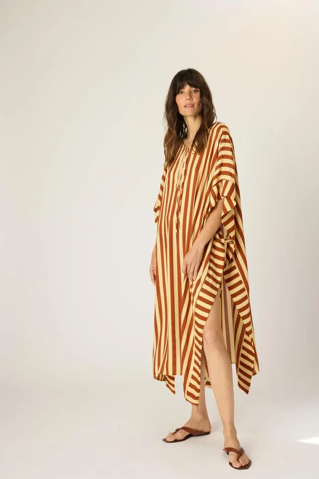 Paulina Caftan Thick Stripe Bluegreen Women Natalie Martin Dresses