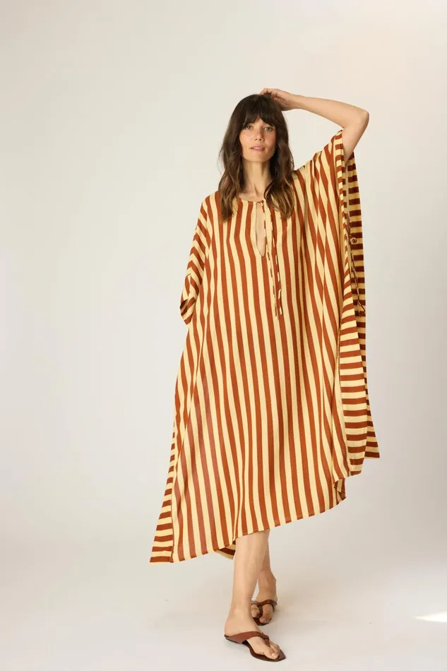 Paulina Caftan Thick Stripe Bluegreen Women Natalie Martin Dresses