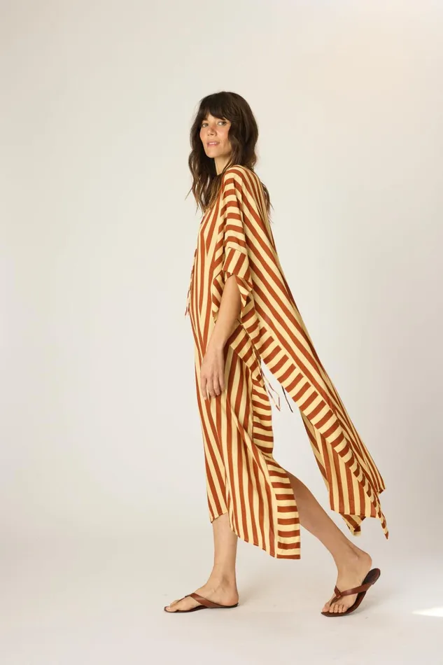 Paulina Caftan Thick Stripe Bluegreen Women Natalie Martin Dresses