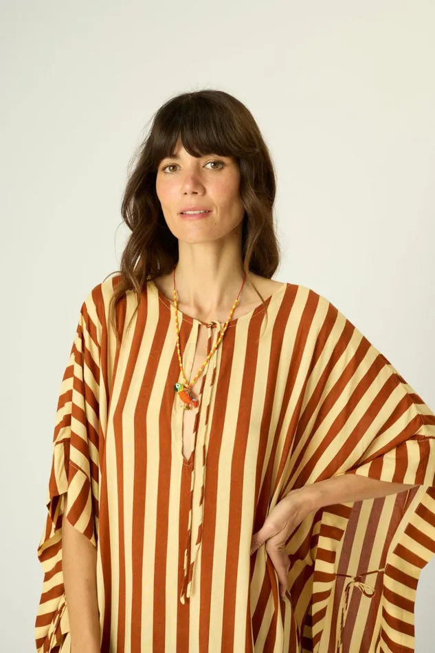 Paulina Caftan Thick Stripe Bluegreen Women Natalie Martin Dresses