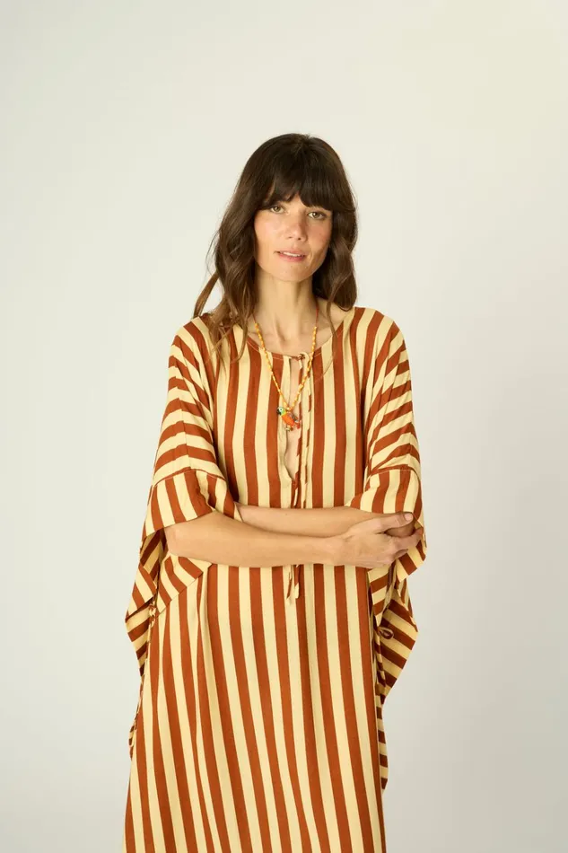 Paulina Caftan Thick Stripe Bluegreen Women Natalie Martin Dresses