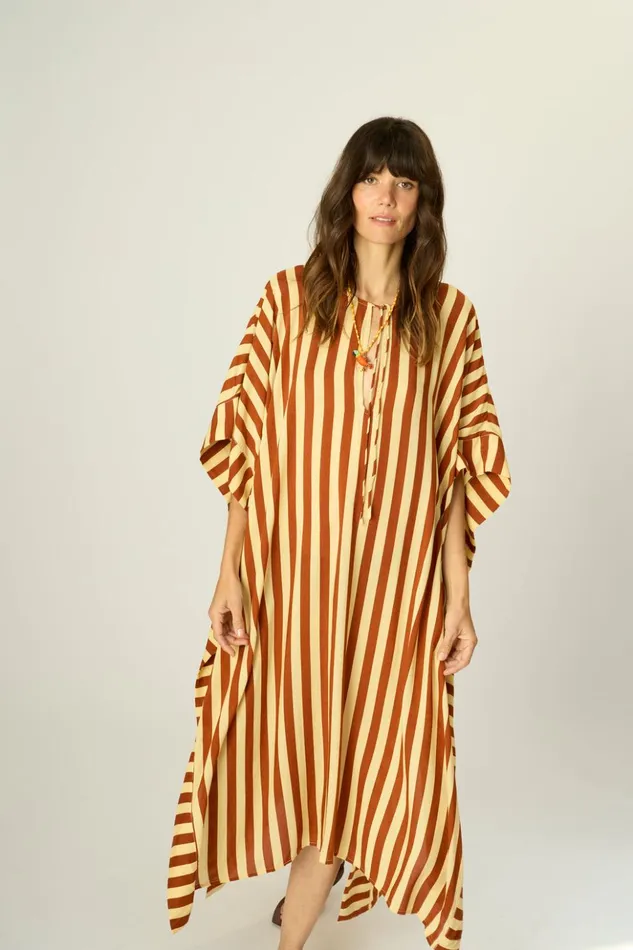 Paulina Caftan Thick Stripe Bluegreen Women Natalie Martin Dresses