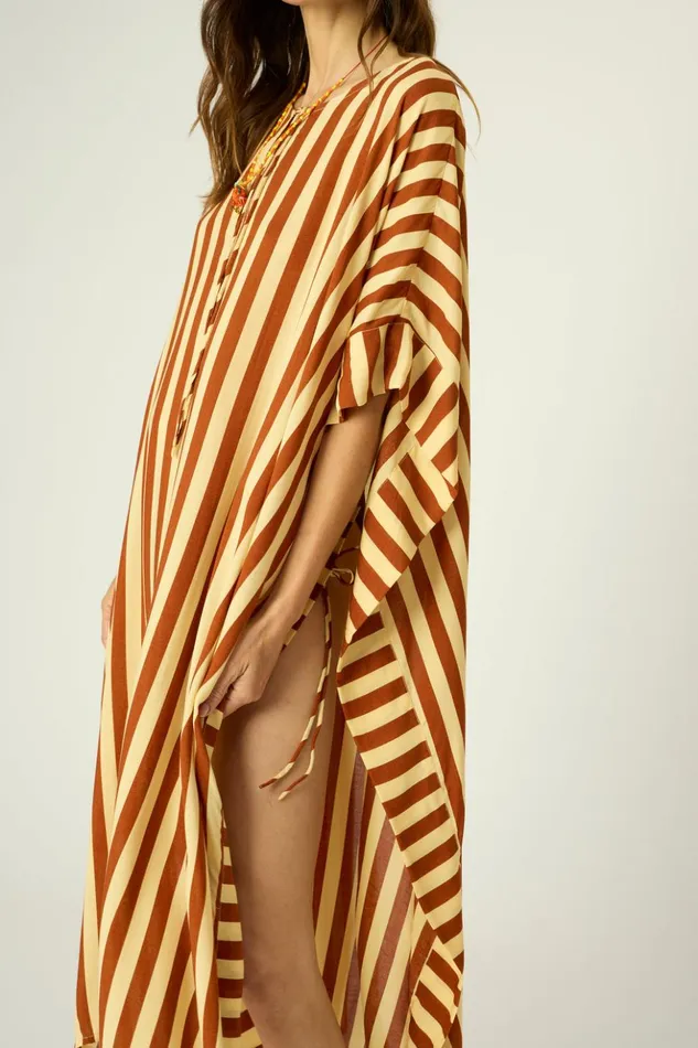 Paulina Caftan Thick Stripe Bluegreen Women Natalie Martin Dresses