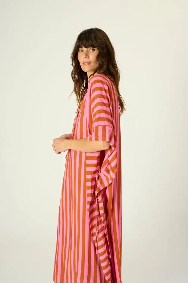 Paulina Caftan Thick Stripe Pink Women Natalie Martin Coverups