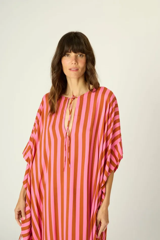 Paulina Caftan Thick Stripe Pink Women Natalie Martin Dresses