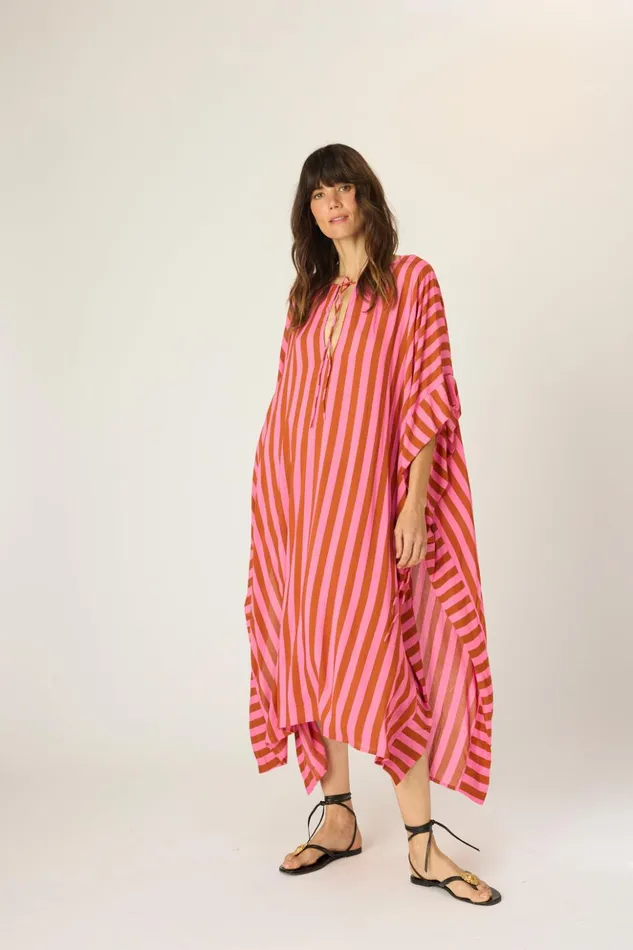 Paulina Caftan Thick Stripe Pink Women Natalie Martin Dresses