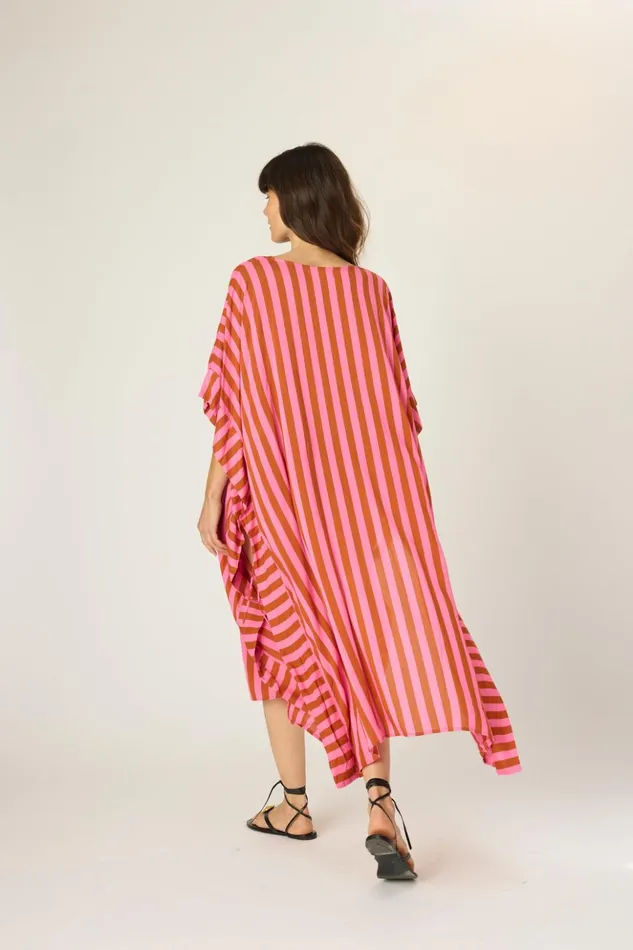 Paulina Caftan Thick Stripe Pink Women Natalie Martin Dresses