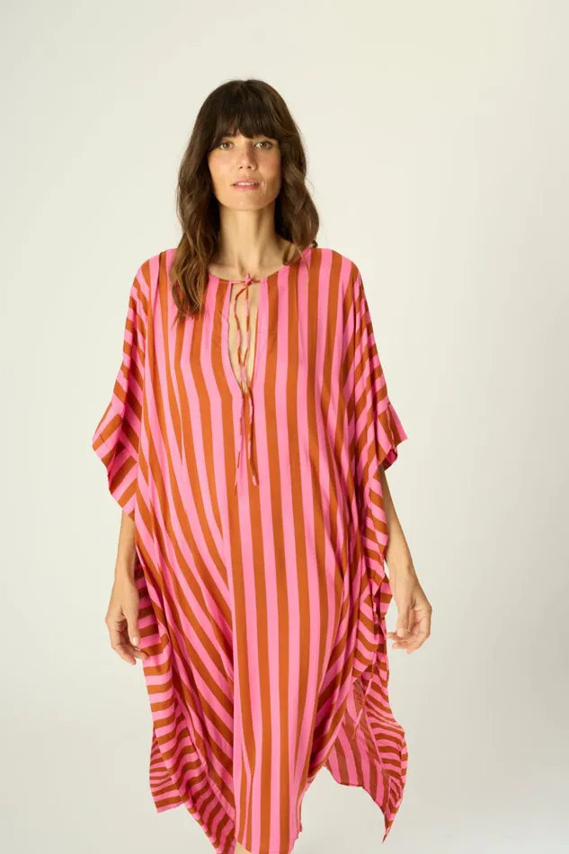 Paulina Caftan Thick Stripe Pink Women Natalie Martin Dresses