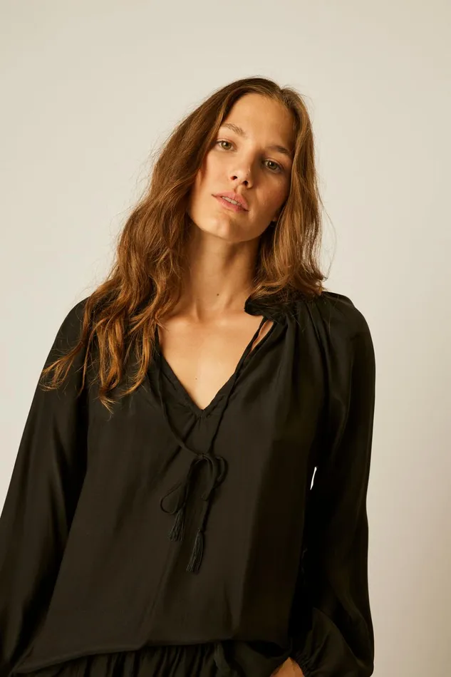 Penny Blouse Black Silk Women Natalie Martin Tops