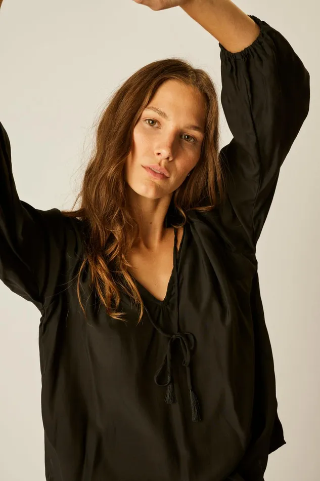 Penny Blouse Black Silk Women Natalie Martin Tops