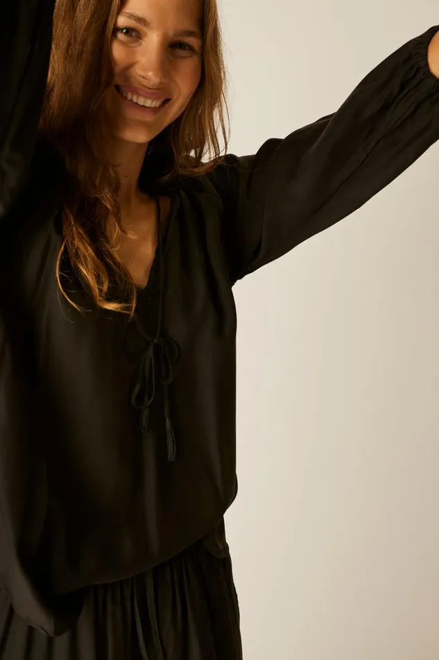 Penny Blouse Black Silk Women Natalie Martin Tops