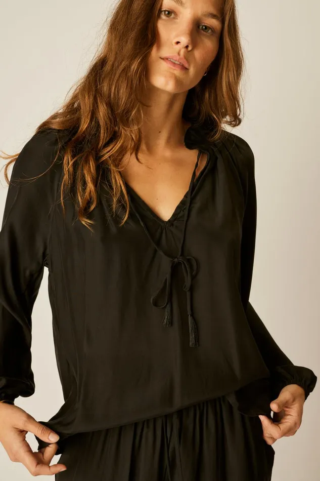 Penny Blouse Black Silk Women Natalie Martin Tops