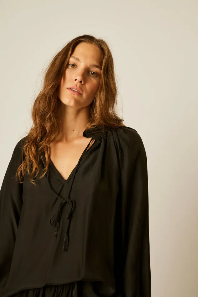 Penny Blouse Black Silk Women Natalie Martin Tops