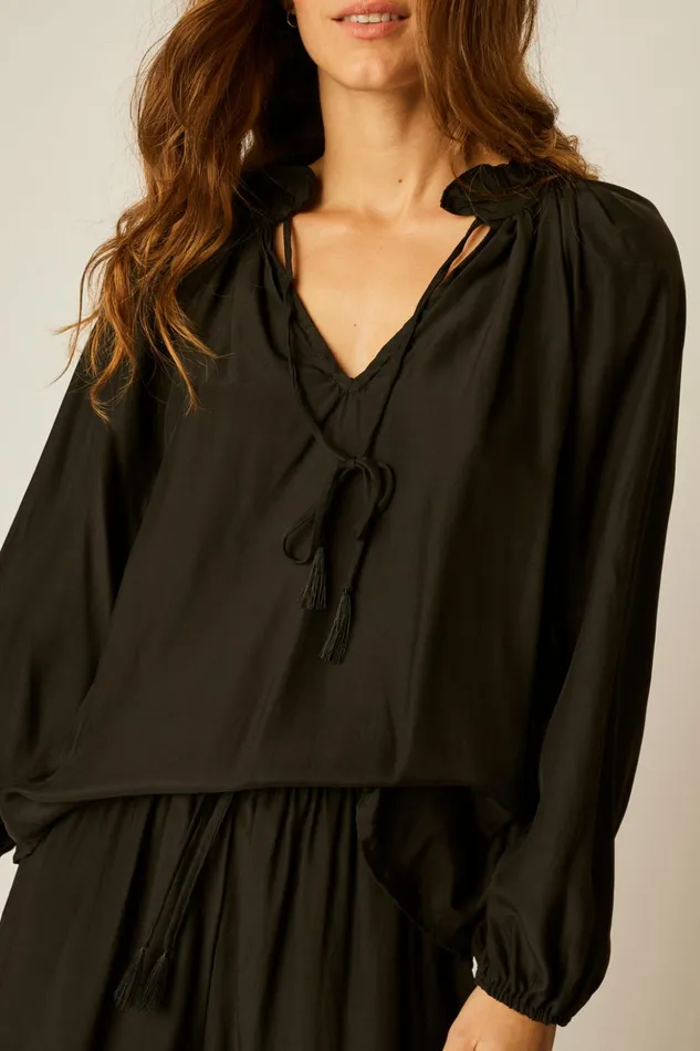 Penny Blouse Black Silk Women Natalie Martin Tops