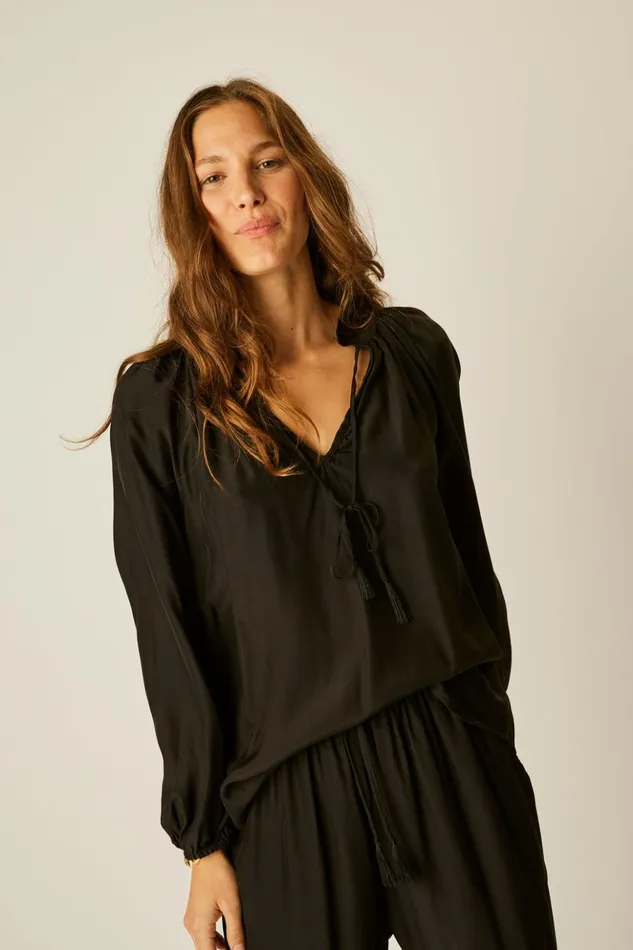 Penny Blouse Black Silk Women Natalie Martin Tops