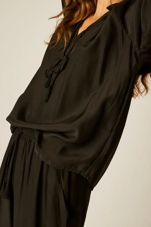 Penny Blouse Black Silk Women Natalie Martin Tops