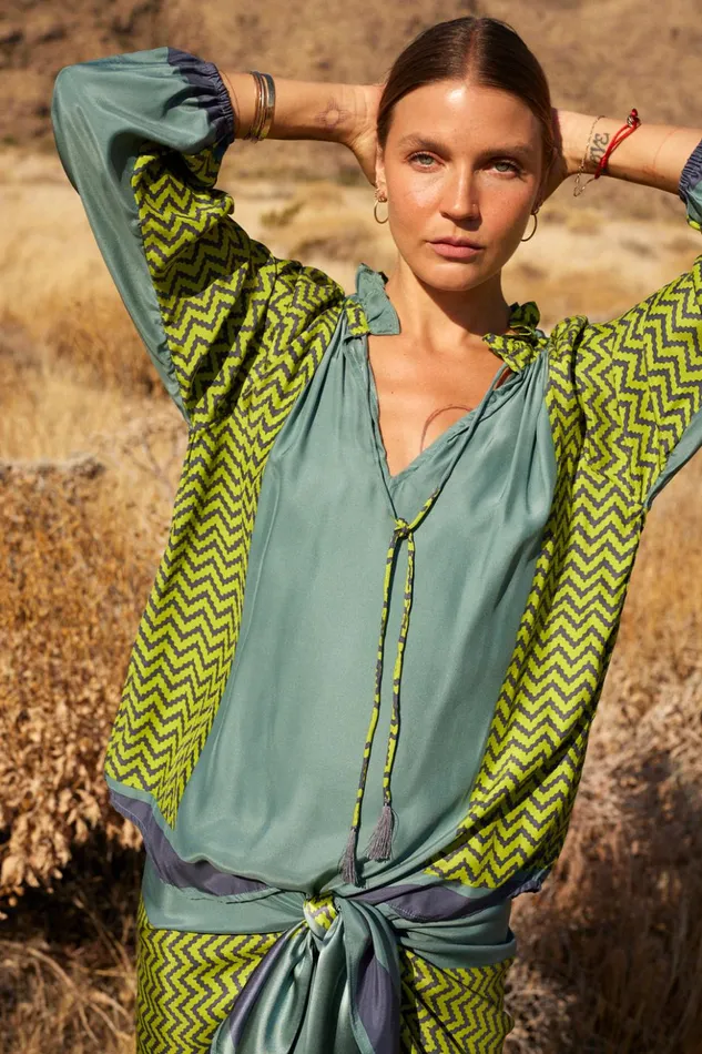 Penny Blouse Block Zigzag Lime Women Natalie Martin Tops