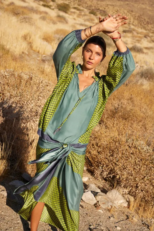 Penny Blouse Block Zigzag Lime Women Natalie Martin Tops