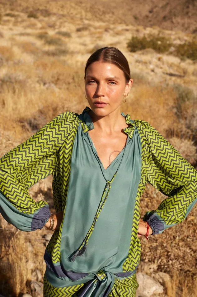 Penny Blouse Block Zigzag Lime Women Natalie Martin Tops