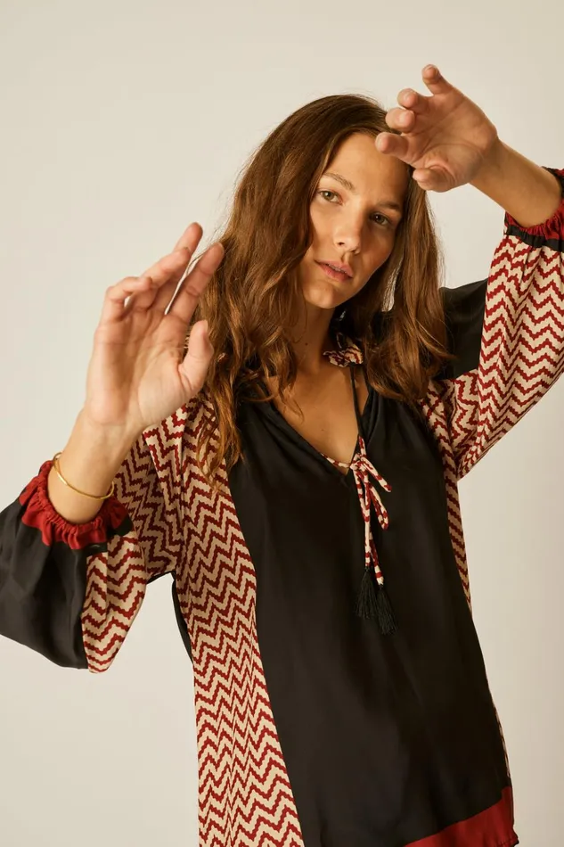 Penny Blouse Block Zigzag Noire Women Natalie Martin Tops