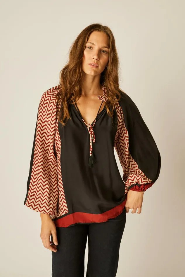Penny Blouse Block Zigzag Noire Women Natalie Martin Tops