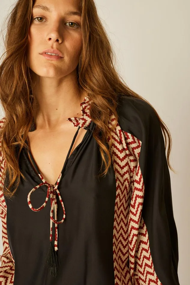 Penny Blouse Block Zigzag Noire Women Natalie Martin Tops