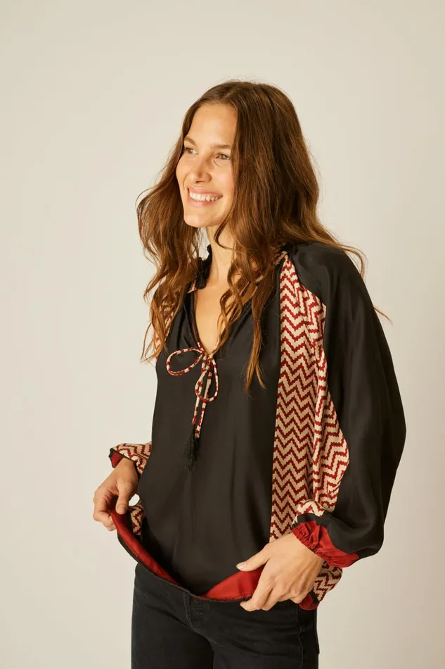 Penny Blouse Block Zigzag Noire Women Natalie Martin Tops