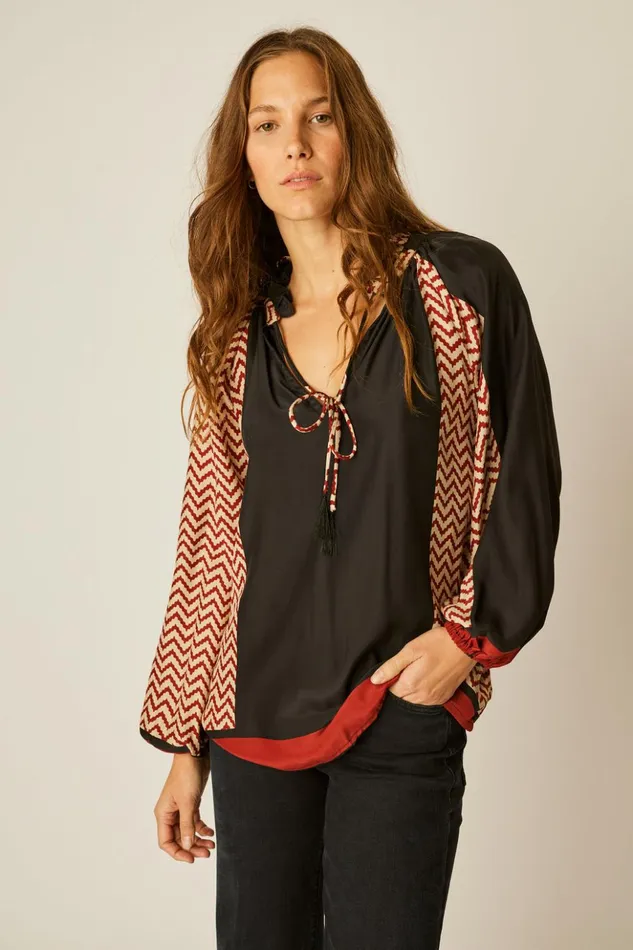 Penny Blouse Block Zigzag Noire Women Natalie Martin Tops