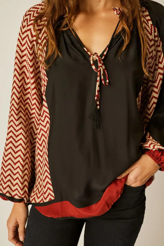 Penny Blouse Block Zigzag Noire Women Natalie Martin Tops