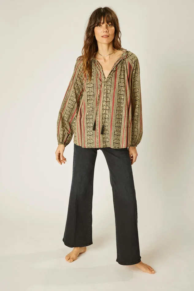 Penny Blouse Paisley Stripe Black Women Natalie Martin Tops