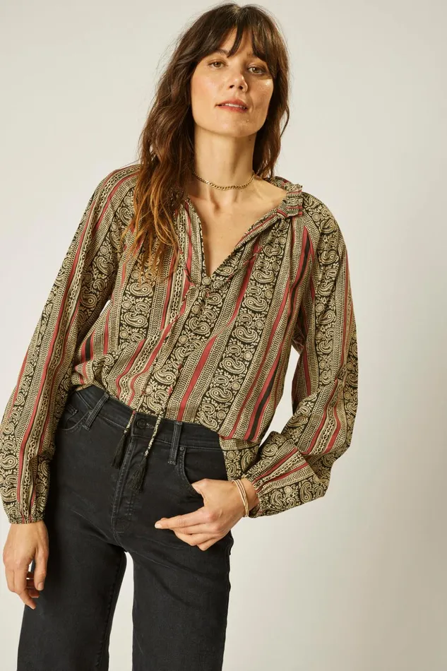 Penny Blouse Paisley Stripe Black Women Natalie Martin Tops
