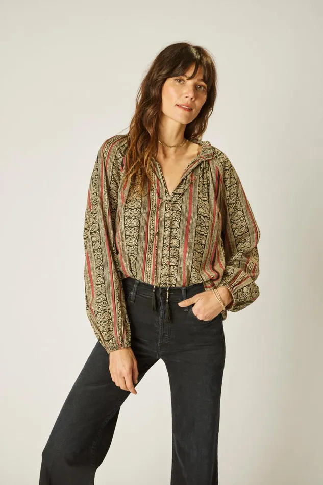 Penny Blouse Paisley Stripe Black Women Natalie Martin Tops