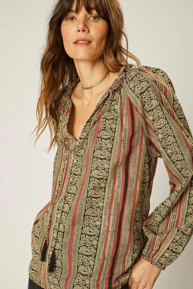 Penny Blouse Paisley Stripe Black Women Natalie Martin Tops